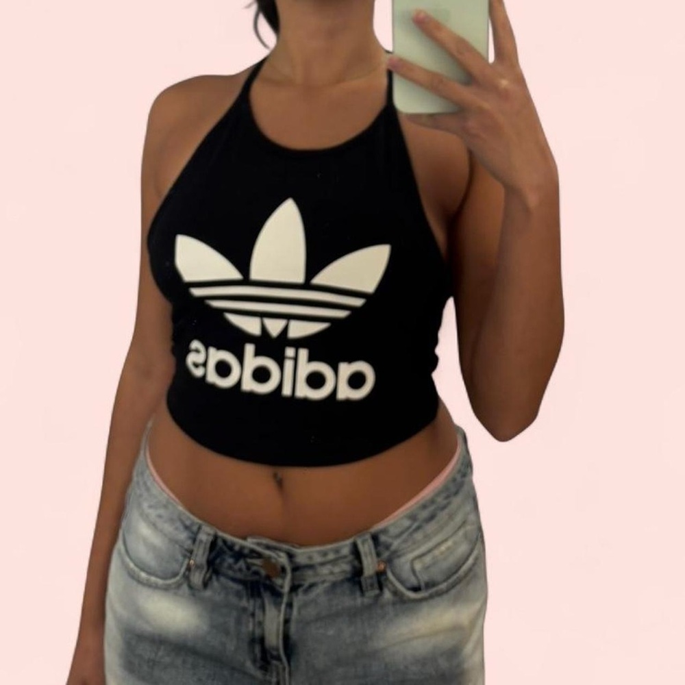 Adidas Women's Black and White Logo Tank Top